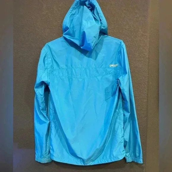 Blue Oakley Hooded Windbreaker Rain Jacket - Picture 2 of 2